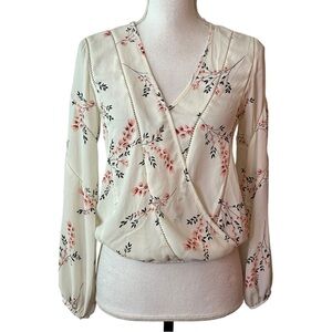 Sienna Sky Faux Wrap Floral Long Sleeve Top SZ XS in White Pink Print Boho NEW
